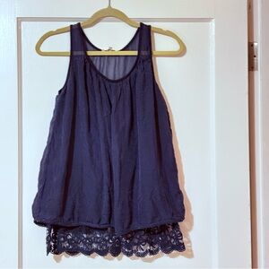 ProntoModa Giusy Silk Tank Top Navy Blue Lace Hem Layered Size M Made in Italy